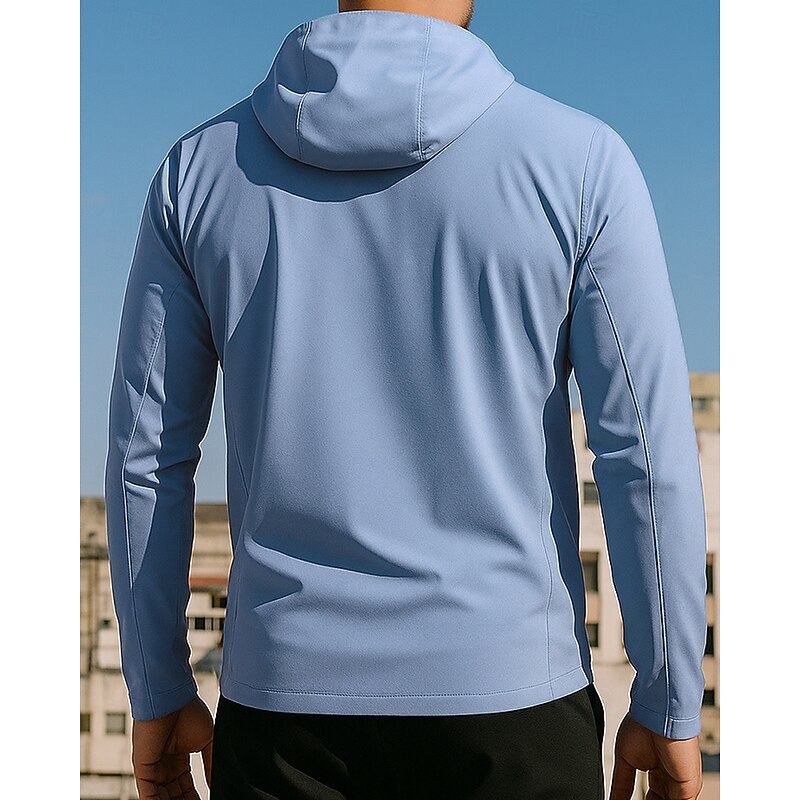Men's Hoodie Sweatshirt Running Top Pocket Long Sleeve Top Athleisure Fall Solid Colored Sun Protection Windproof Gym Outdoor Running Sportswear Activewear Black Blue Khaki2