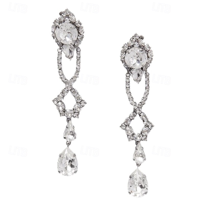 Women's Drop Earrings Clip on Earring Long Drop Precious Elegant Fashion Imitation Diamond Earrings Jewelry Silver For Wedding Party Daily 1 Pair3