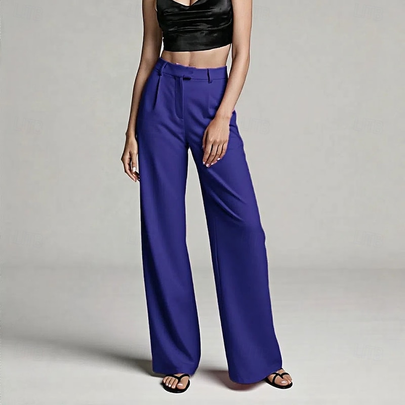 Women's Wide Leg Dress Pants Pants Trousers Fashion Full Length Natural Plain Side Pockets Comfy Breathability Office / Career Business Black White Yellow Pink Spring Fall Regular Fit2