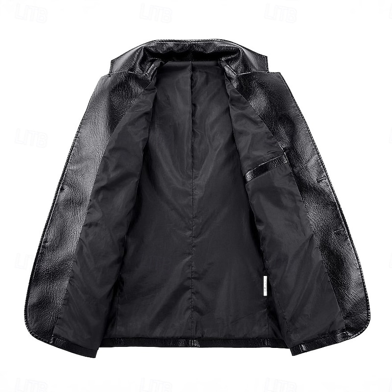 Men's Faux Leather Jacket Blazer Jacket Formal Office Casual Daily Pocket Punk Fashion Spring & Summer PU Leather Synthetic Leather Solid Color Pocket Comfy Single Breasted Blazer Black Coffee3