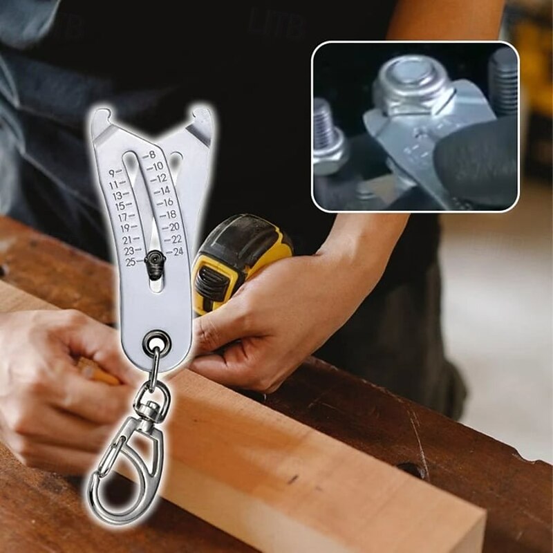 Portable Precise Thread Size Checker Keychain Stainless Steel Thread Identifier Gauge Tool Compact Thread Pitch Measuring Ruler for Screws Bolts Nuts DIY Repair