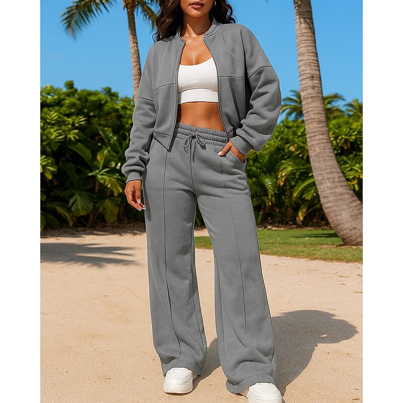 Women's Sweatshirt Tracksuit Sweatpants Pocket Solid Colored Clothing Suit Spring Black Pink Gym Outdoor Running High Waist Windproof Lightweight Long Sleeve Sport Activewear Micro-elastic Regular Fit3