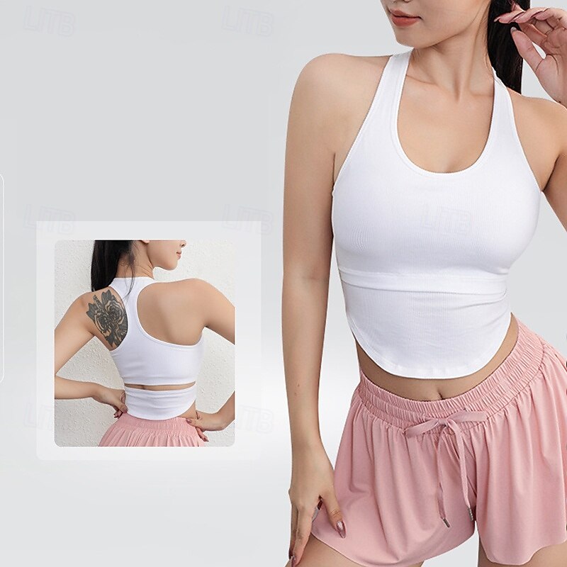 Women's Yoga Bra Sports Tank Top Pilates Bra Underwear Lightwear Breathable Racerback Solid / Plain Color Sport Activewear Black White Gym Pilates Running2