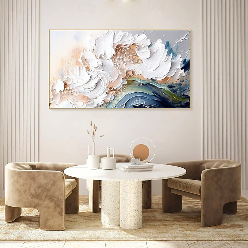 Handmade Oil Painting Canvas Wall Art Decoration Modern Abstract Thick Oil Waves Texture  for Living Room Home Decor Stretched Frame Hanging Painting/Rolled Canvas (No Frame)3