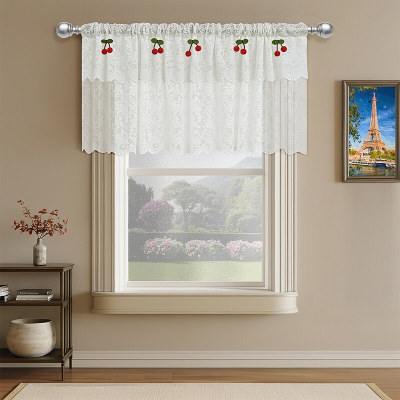 Cafe Curtain French Floral Lace Short Curtains Sheer Door, Kitchen, Bay Window  Room Divider Drapes