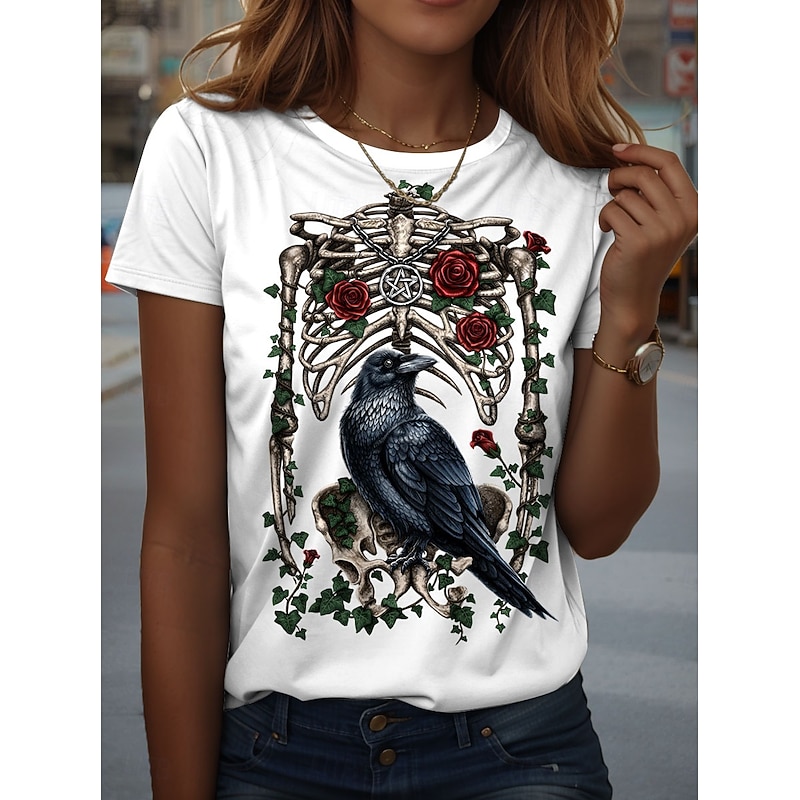 Skeleton By Sarah Richter Halloween Women's T Shirt Skulls Graphic  Vintage Stylish Classic Short Sleeve Long Sleeve Crew Neck Round Neck Regular Tops Daily Print