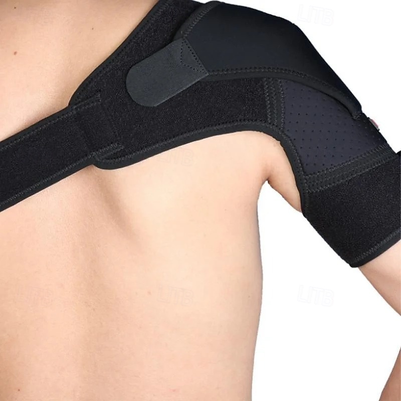 Adjustable Shoulder Support Brace Compression Sleeve Black SBR Sports Shoulder Protector with Straps Prevents Injuries Offers Stability Comfort for Workouts and Recovery2