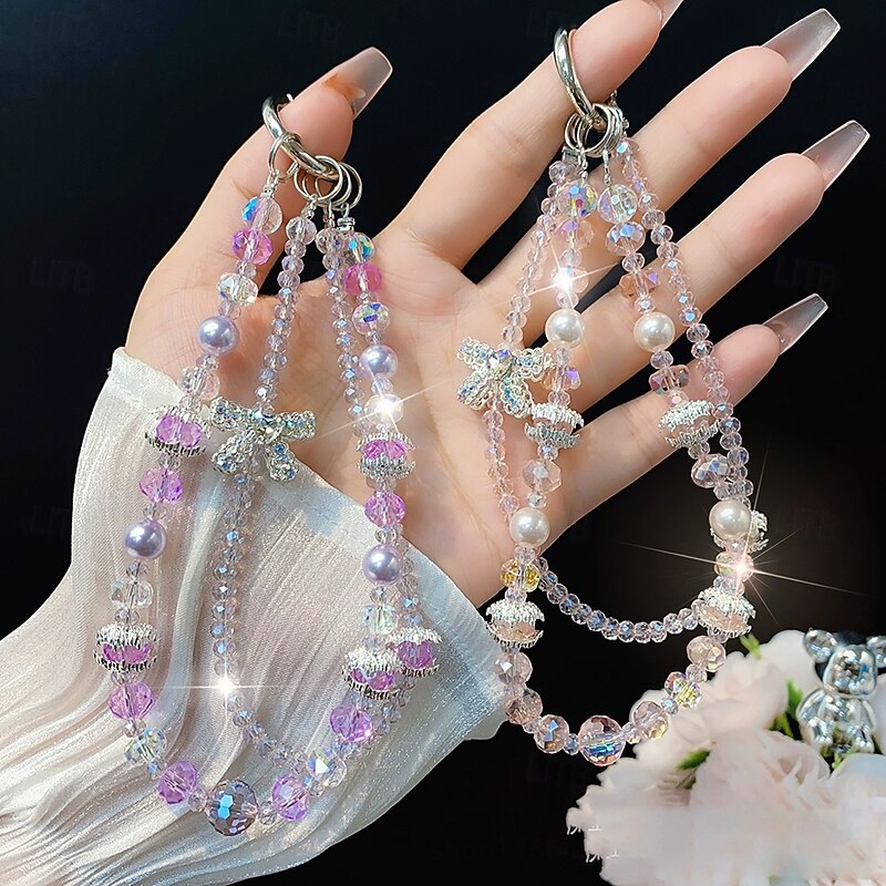 New Fashion Crystal Love Bow Phone Chain Double Chain Beaded Phone Case Hanging Chain for Women4