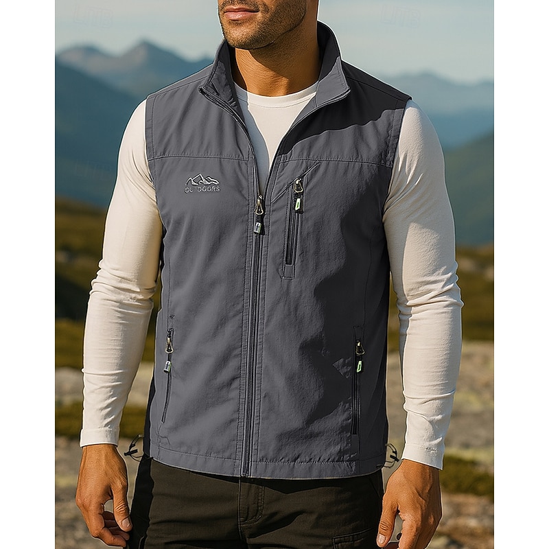 Men's Fishing Vest Hiking Vest Sleeveless Vest Outdoor Waterproof Windproof Lightweight Zipper Nylon Black Army Green Red Hunting Fishing Climbing4