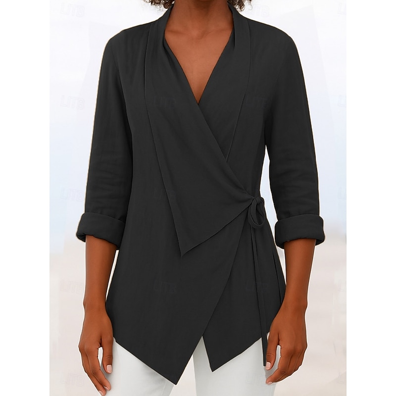 Women's Blouse Plain Stylish Modern Long Sleeve V Neck Regular Tops Daily Holiday Lace up Black Light Brown Blue Brown Gray Summer Spring Fall3