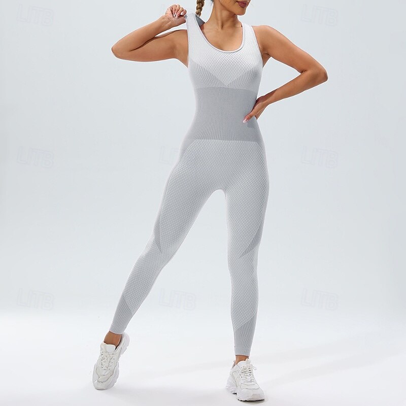 Women's Scrunch Yoga Romper Workout Jumpsuits Backless Color Block Romper Lake Blue ArmyGreen Gym Workout High Waist Stretchy Breathable Tummy Control Sleeveless Sport Activewear Slim4