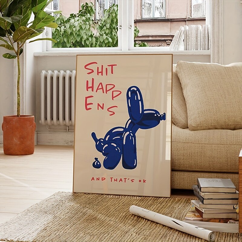 1pc Unframed Contemporary Canvas Poster Inspirational Blue & Red Typography Painting Balloon Dog Prints Canvas Wall Art Artwork Wall Painting For Birthday Gift Bedroom Office Living Room