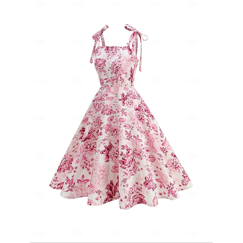 Retro Vintage 1950s Rockabilly Midi Swing Skirt Flare Dress Spaghetti Strap Floral Fancy Dress Women's Carnival Vacation Daily Wear Tea Party Adults' Dress Summer3
