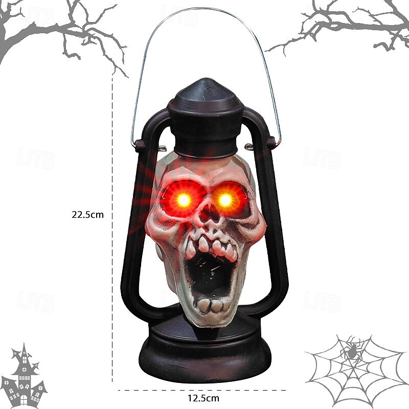 Halloween Handhold LED Light up Skulls Head Red Eyes Lamp Glowing in Dark Retro Kerosene Lamp Party Decoration2