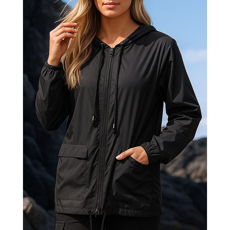 Women's Hiking Jacket rain coat Outdoor Waterproof Windproof Hiking Outfits Hiking Clothes Spring Autumn / Fall Top Camping / Hiking / Caving Running Solid Color Black Blue Dark Blue