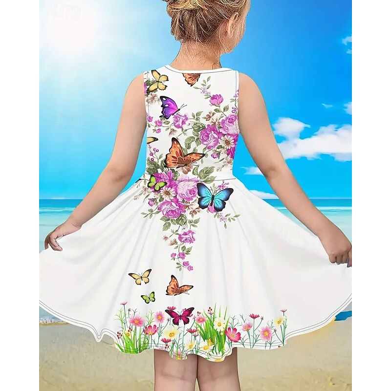 Girls' 3D Floral Graphic Butterfly Dress Sleeveless Summer Spring Vacation Daily Holiday Princess Beautiful Sweet Kids 4-12 Years Casual Dress A Line Dress Knee-length Regular Fit2