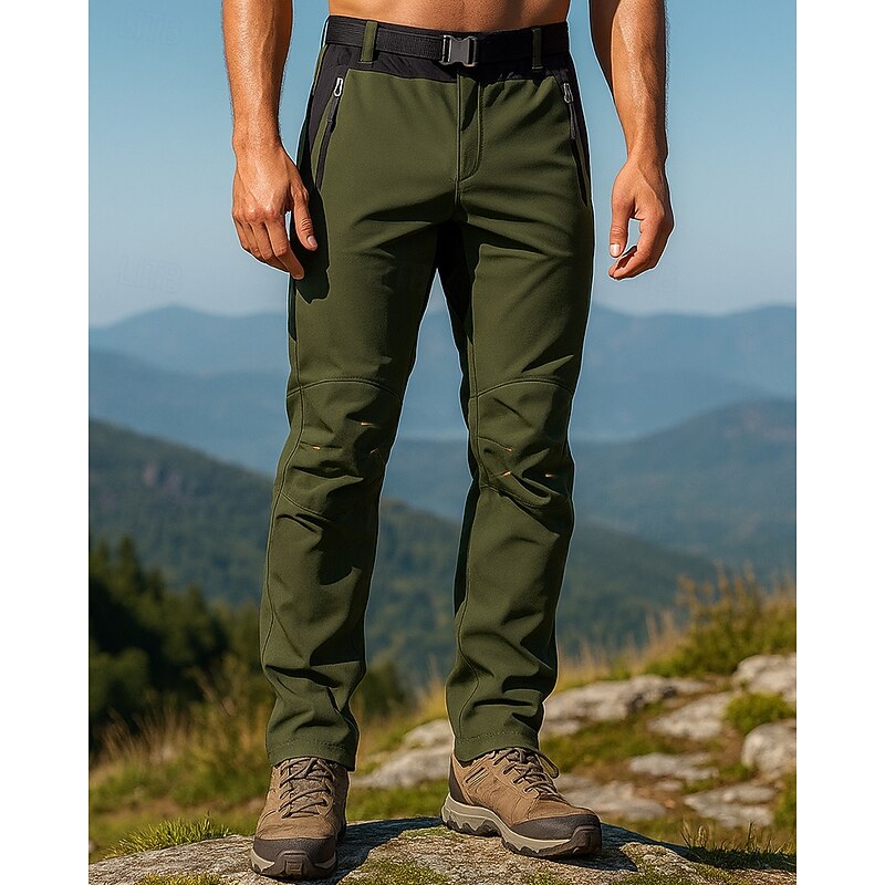 Men's Hiking Pants Trousers Hiking Rain Pants Softshell Pants Summer Outdoor Regular Fit Waterproof Windproof Bottoms Zipper Pocket Army Green Camping / Hiking Running S M L XL XXL
