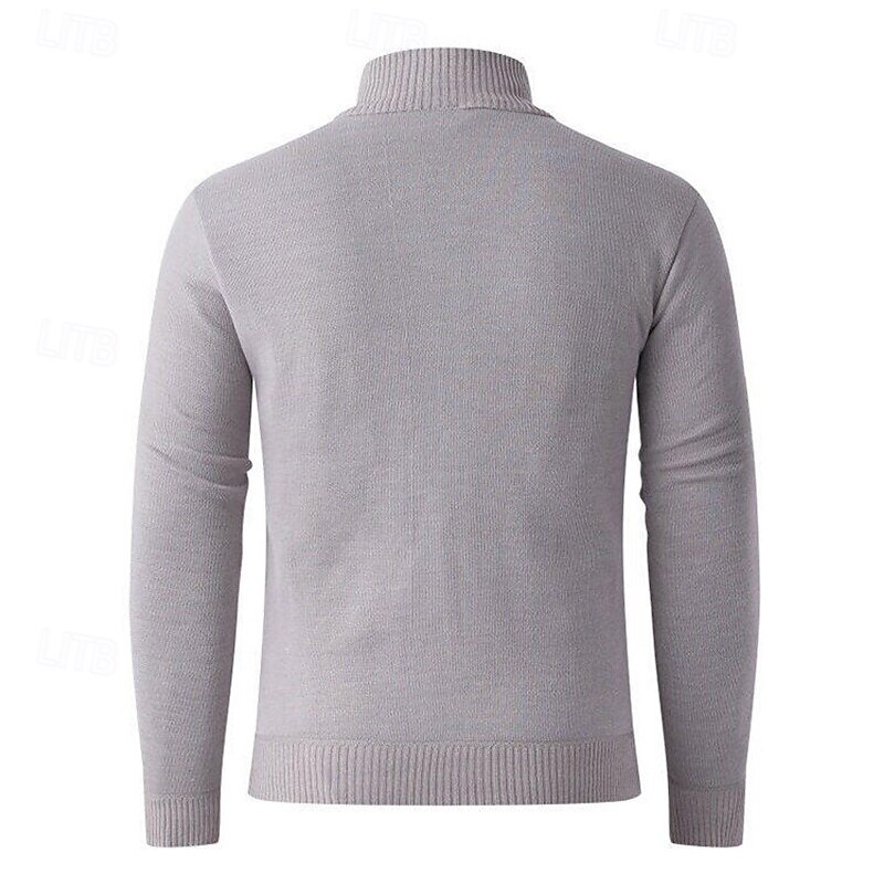 Men's Cardigan Sweater Cropped  Sweater Zip Sweater Knit Sweater Ribbed Knit Regular Tops Fleece Plain Stand Collar Fashion Classic Vacation Daily Wear Clothing Apparel Fall Winter Wine Red Navy Blue3