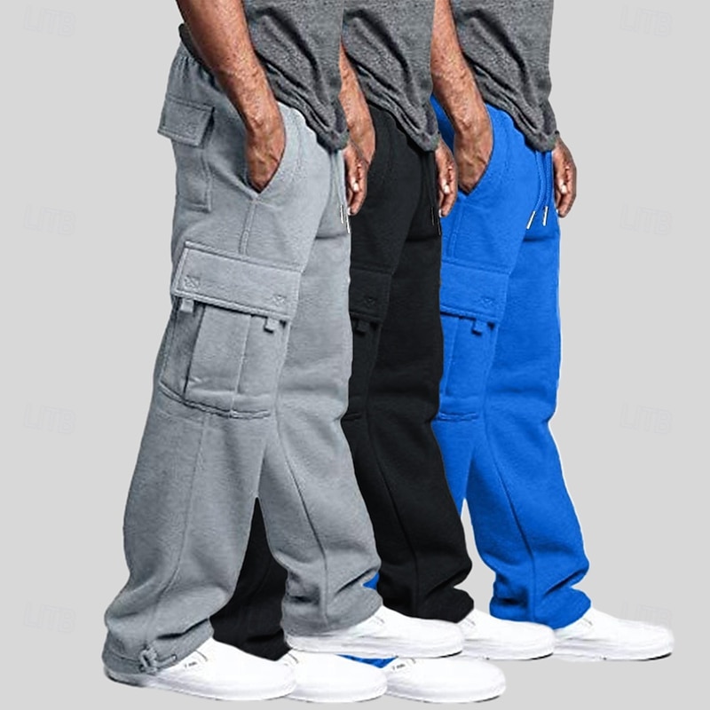 Men's Cargo Pants Sweatpants Fleece Pants Joggers Trousers Drawstring Elastic Waist Multi Pocket Solid Color Windproof Outdoor Knee Length Outdoor Casual Daily Fashion Streetwear Black+White+Light2
