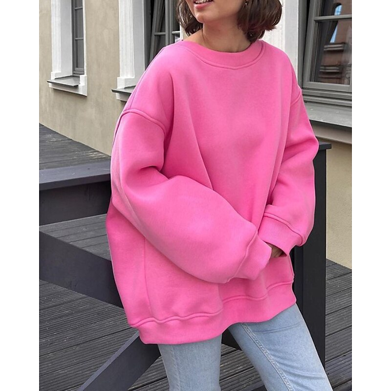 Women's Pullover Sweatshirt Sweatshirts Plain Streetwear Casual Long Sleeve Crew Neck Regular Tops Street Holiday Going out Black Pink Brown Fall Winter