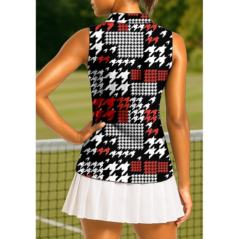 Women's Geometric Houndstooth Tops Sport Shirt Golf Polo Shirt Tennis Shirt Sleeveless Zipper High Elasticity Moisture Wicking Breathable Tennis Pickleball Running Turndown Zip Collar Shirt Tank Top2