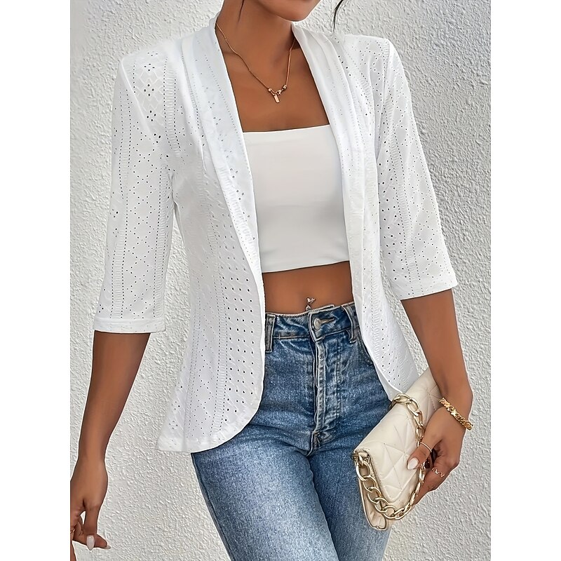 Women's Casual Jacket Comfortable Breathable Slim Fit Fashion Daily Plain Outdoor Casual Daily Open Front Regular Collarless Regular Fit Long Sleeve Outerwear White Spring Fall