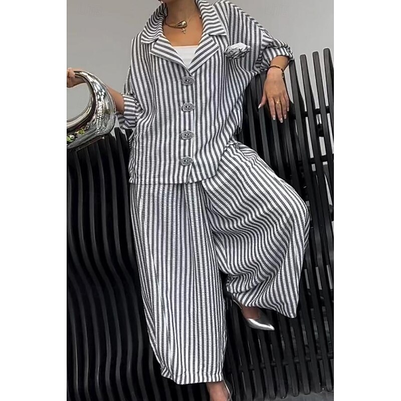 Women's Shirt Striped Stylish Casual Long Sleeve Shirt Collar Regular Tops Daily Holiday Buttons Print Yellow Red Blue Purple Green Summer Spring Fall
