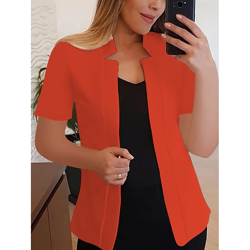 Women's Blazer Comfortable Breathable Slim Fit Fashion Modern Plain Work Daily Regular Stand Collar Regular Fit Short Sleeves Outerwear Black White Yellow Summer2