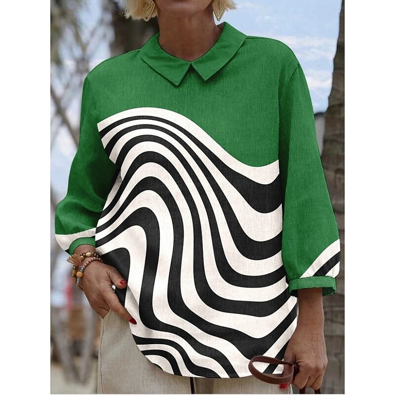 Women's Blouse Long Sleeve Peter Pan Collar Casual Graphic Geometric Abstract Vintage Tropical Daily Collar Regular Tops Daily Buttons Print Light Brown Brown Green Summer Spring3
