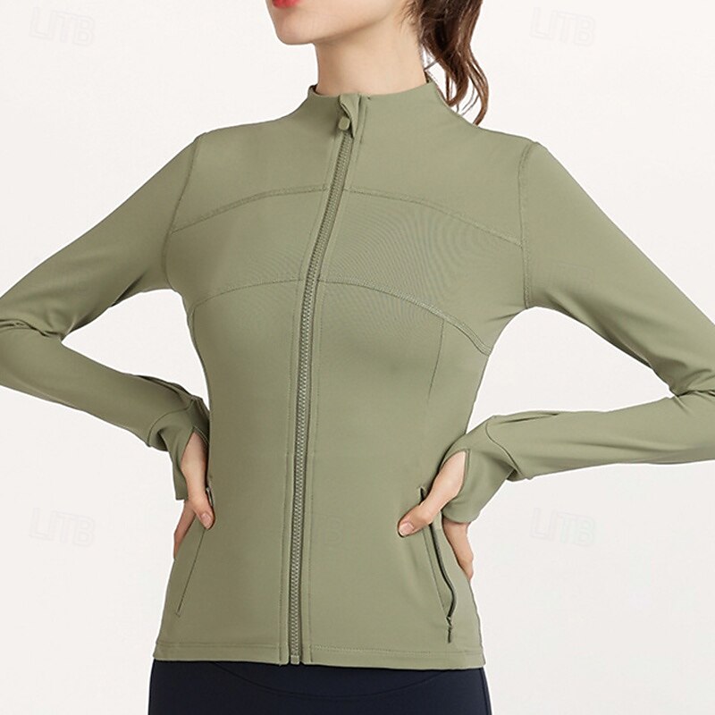 Women's Yoga Jacket Stand Collar Quick Dry Full Zip Long Sleeve Sports Solid Color Top For Gym Gym Workout Fitness Slim Activewear3