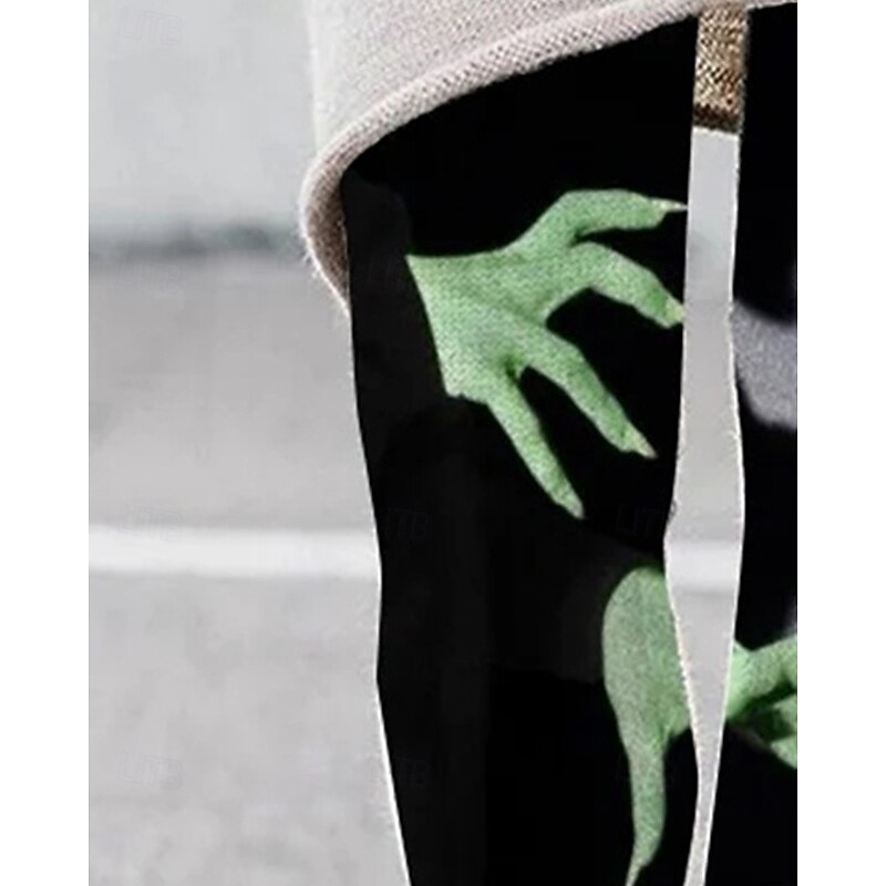 Women's Pants Trousers Leggings Streetwear Casual Full Length High WaistPantsHalloween Hand Elastic Waist Print Breathability Comfortable Stretchy Vacation Street Daily Wear Black Spring Fall Regular2