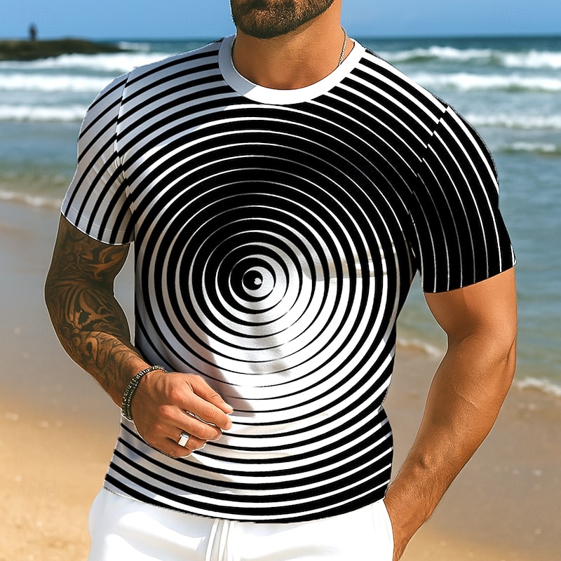 Men's Optical Illusion 3D Geometic T Shirt Short Sleeve T shirt 3D Print Crew Neck Shirt Exaggerated Designer Party Street Casual Black Blue Green Summer Spring All Seasons Clothing Apparel S M L XL