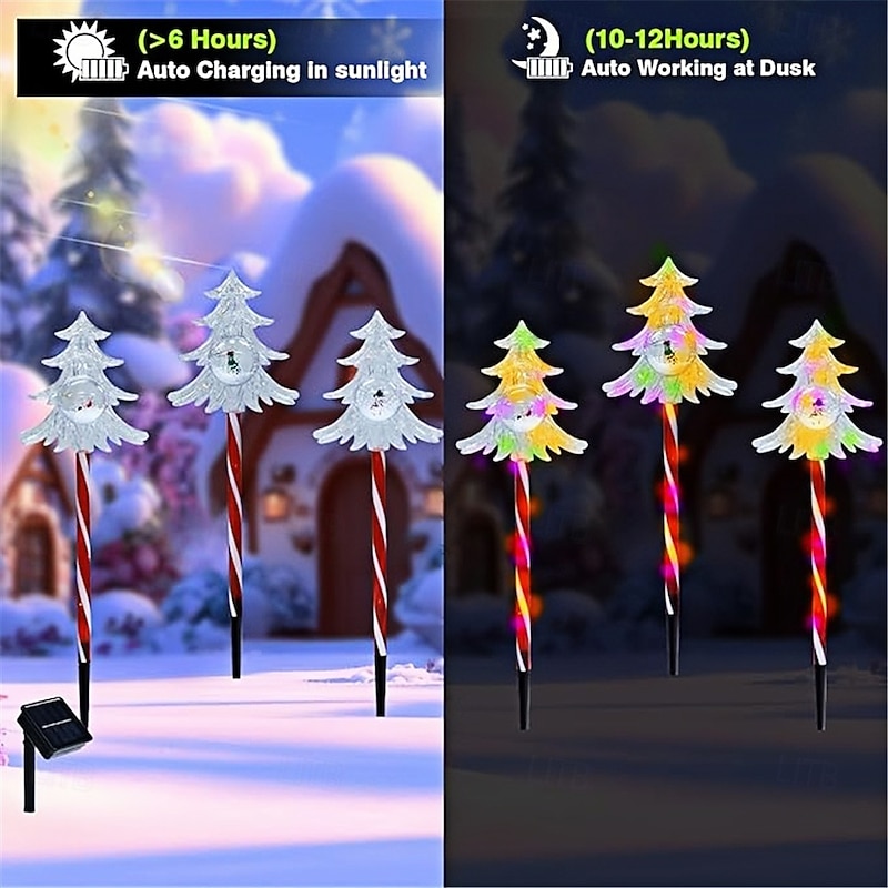 1PC Solar Powered One To Three Lawn Lights Christmas Tree Stars Snowflake Shaped Lights Festive Atmosphere Outdoor Courtyard Lawn Decoration Lights2