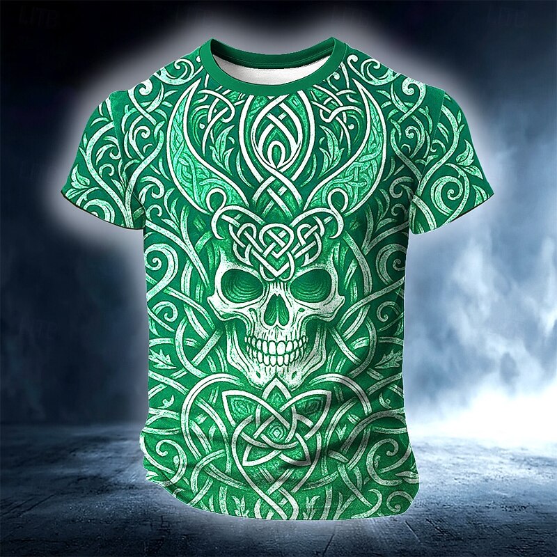 Men's Skull 3D Celtics T Shirt Short Sleeve T shirt 3D Print Crew Neck Round Neck Shirt Viking Designer Party Street Casual Blue Purple Green Summer Spring Clothing Apparel S M L XL XXL XXXL4