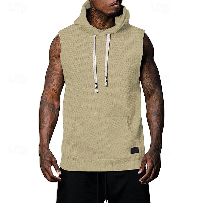 Men's Hoodie Black White Army Green Khaki Gray Hooded Plain Pocket Sports & Outdoor Casual Daily Streetwear Cool Designer Summer Clothing Apparel Hoodies Sweatshirts  Sleeveless Loose Fit3