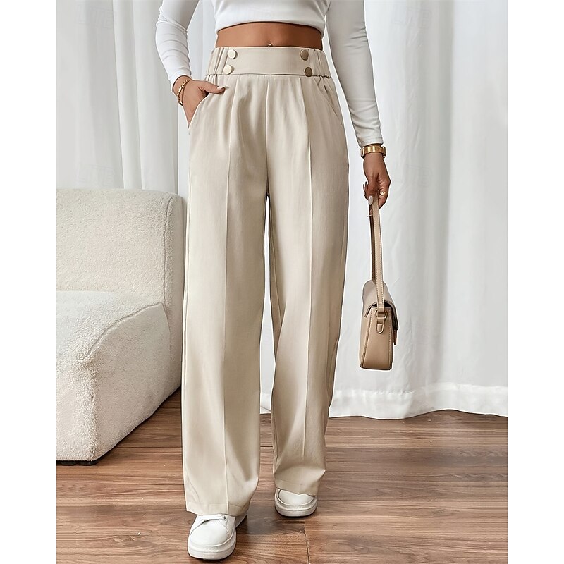 Women's Wide Leg Pants Trousers Palazzo Pants Fashion Streetwear Full Length High Waist Plain Pocket Elastic Waist Breathability Comfortable Street Daily Wear Going out Apricot Summer Spring Regular