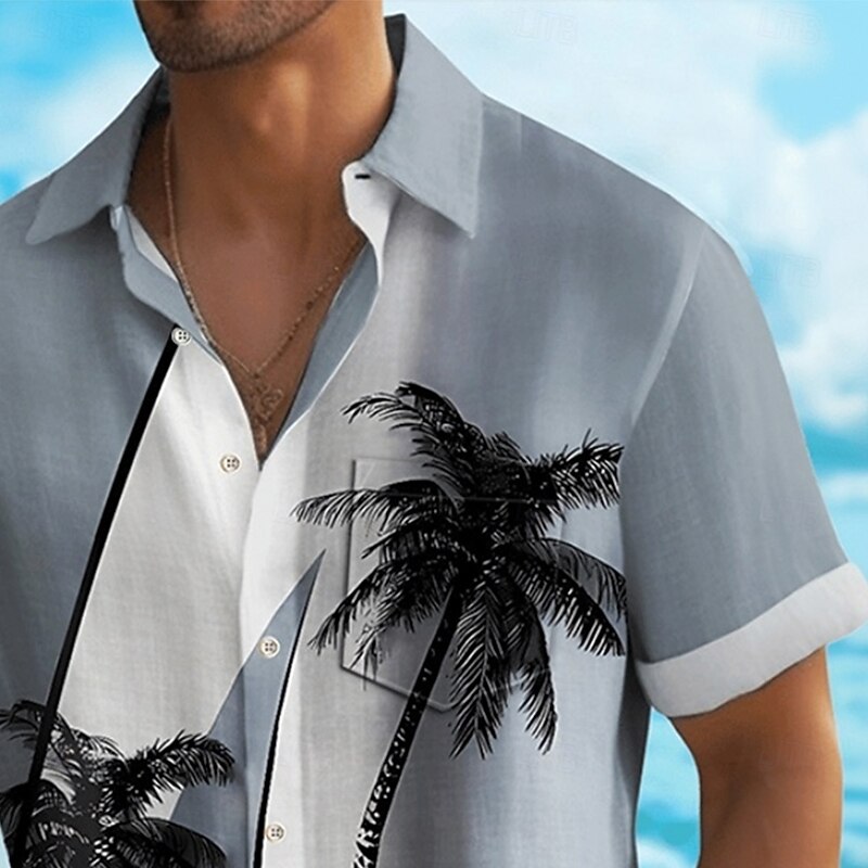 Men's Coconut Tree Tropical Plants Summer Hawaiian Shirt Button Up Shirt Aloha Shirt Short Sleeve Hawaiian Holiday Beach Wear Summer Spring Turndown 3D Print Collared Shirts Front One Pocket Blue2