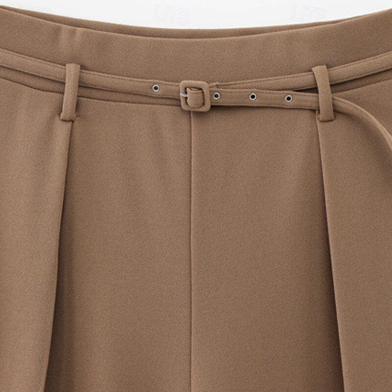 Women's Wide Leg Slacks Streetwear Casual Full Length Natural Plain Elastic Waist Comfortable Street Holiday Daily Wear Black Khaki Fall Regular Fit4