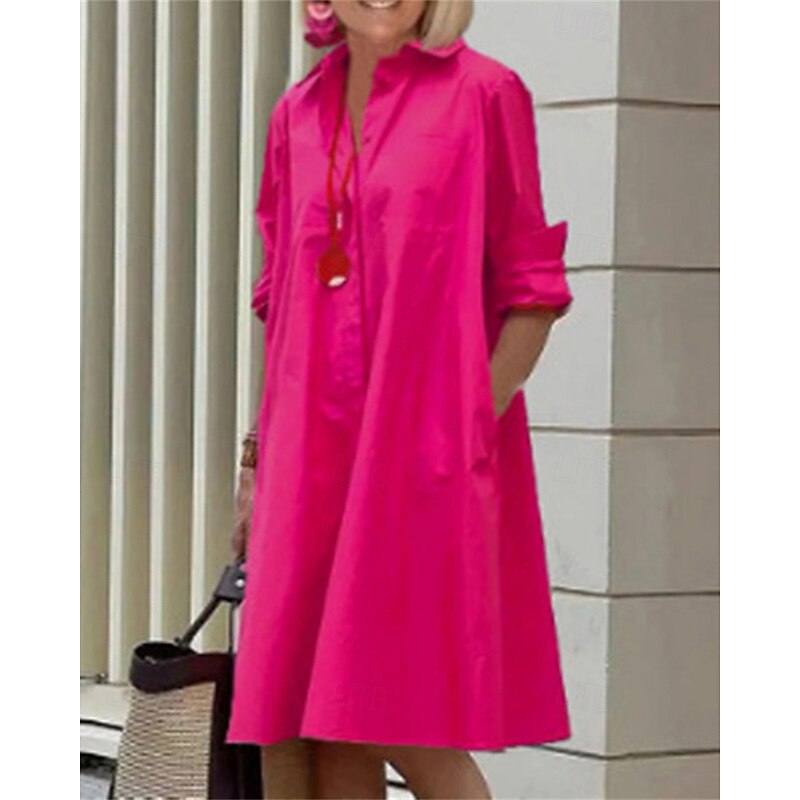Women's Midi Dress Shirt Dress Casual Dress Fashion Modern Daily Beach Weekend Regular Fit Plain Long Sleeve Shirt Collar Blue Green Rose Red Spring Fall3