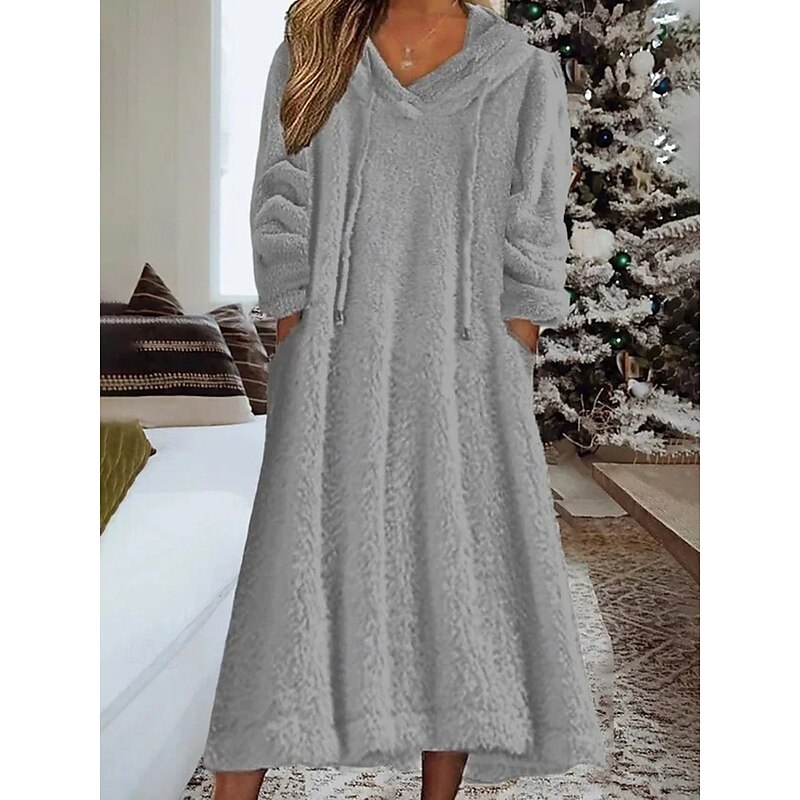 Women's Midi Dress Sweater Dress Hoodie Dress Fashion Modern Vacation Daily Weekend Regular Fit Plain Long Sleeve Hooded Navy Blue Blue Gray Winter Autumn2