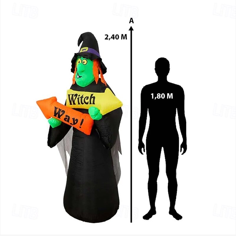 1 Pc 2.4M Phantom Luminous Witch Inflatable Air Model Witch Way Halloween Indoor and Outdoor Party Decoration Atmosphere Light US/AU/UK/EU Plug4