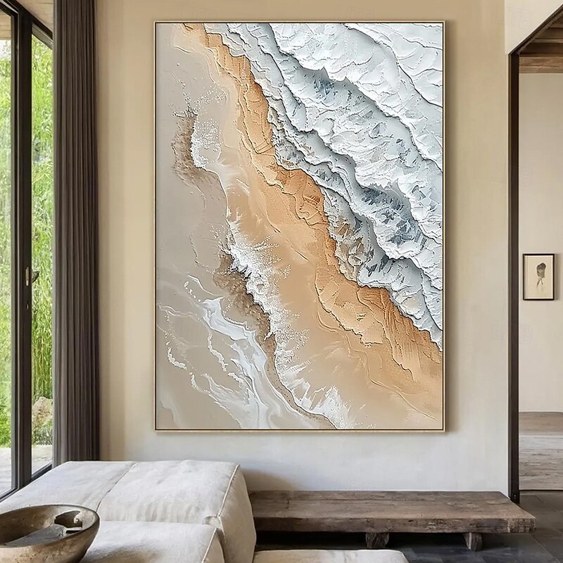 Mintura Handmade 3D Texture Abstract Beach Landscape Oil Paintings On Canvas Modern Wall Art Room Decoration Ocean Waves Picture For Home Decor Rolled Frameless Unstretched Painting4
