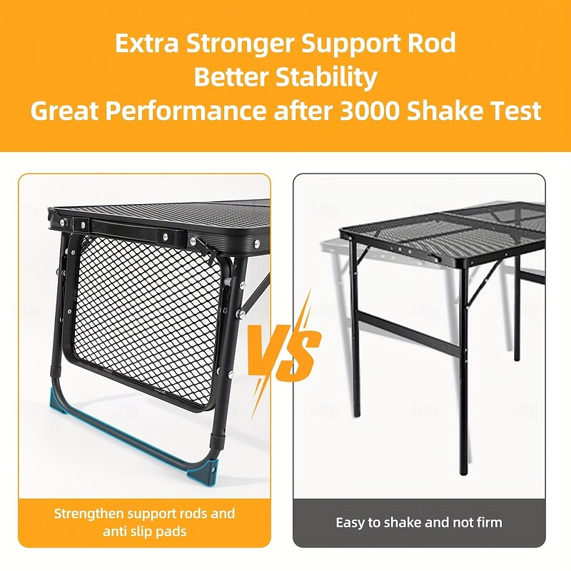 Portable Folding Camping Table with Adjustable Height  Featuring Two Wing Panels And a Mesh Top Perfect for Outdoor Grilling Picnics Barbecues Beaches And Camping Sturdy Metal Build Expandable4