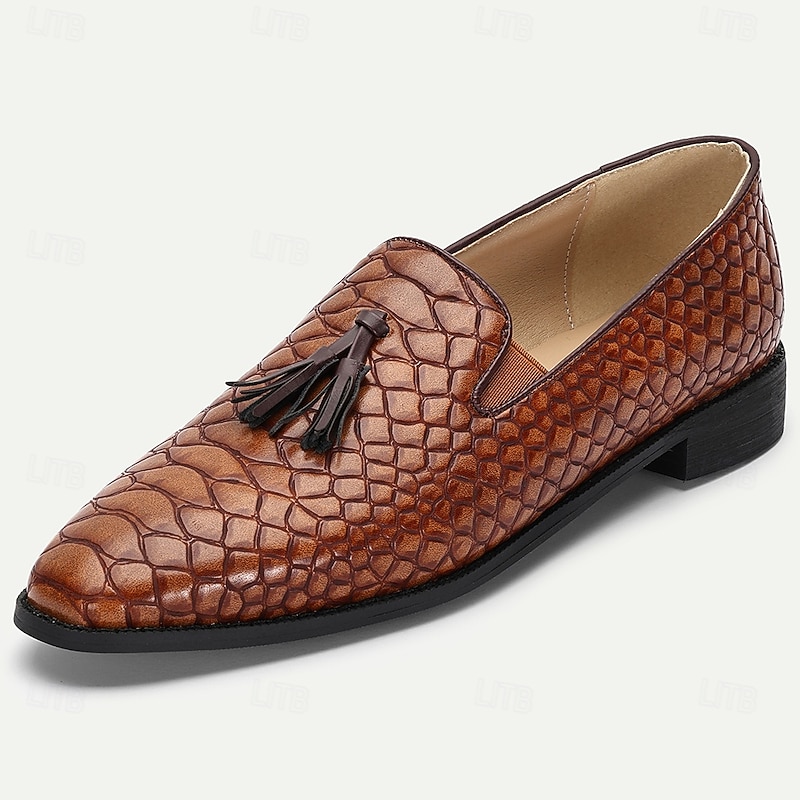 Men's Tan Faux Leather Woven Tassel Loafers – Vintage Slip-on Design for Stylish Gentlemen, Banquets and Summer Weddings2