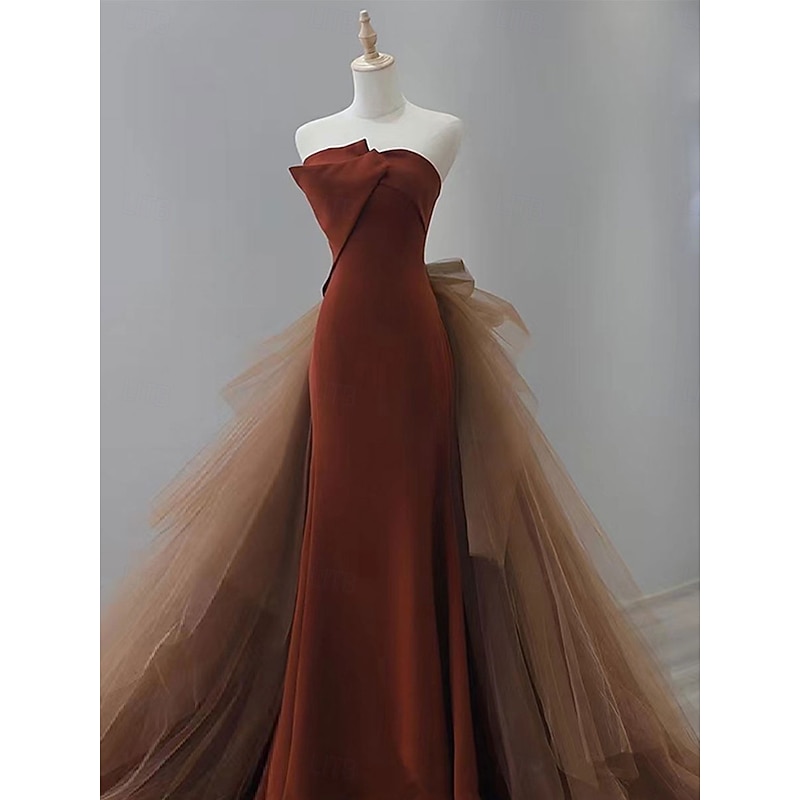 Mermaid Evening Gown Elegant Dress Formal Wedding Sweep / Brush Train Sleeveless Strapless  with Tulle