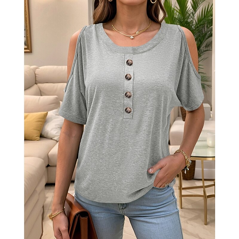 Women's Texture Blouse T Shirt Plain Fashion Modern Short Sleeve Crew Neck Regular Tops Daily Black Blue Gray Summer2