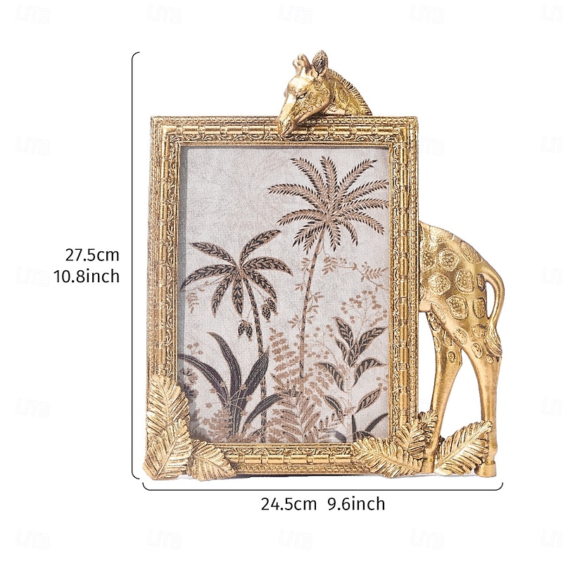 Gold Resin Rectangular Giraffe Decorative Photo Frame, Resin Frame for Warm Desktop Picture Display, Ideal for Home Décor and Photography Props3