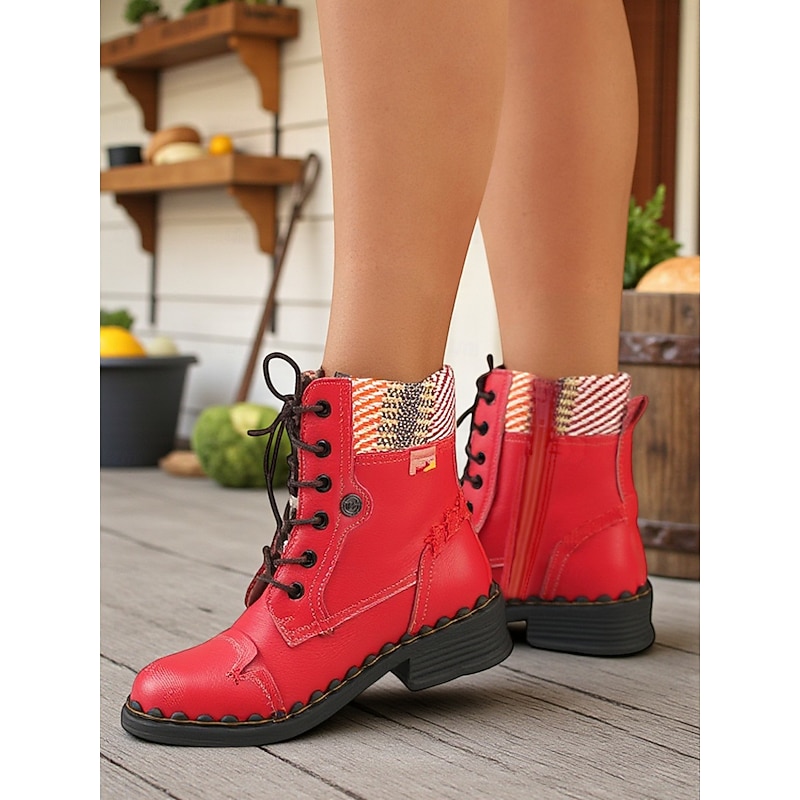 Women's Retro Lace-Up Ankle Boots – Vintage Casual Combat Boots with Woven Trim for Fall Farm Trips, Outdoor Adventures and Street Style4