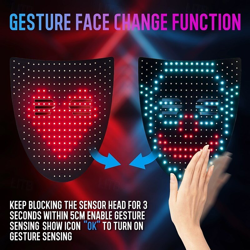 Led Mask with Gesture SensingHalloween Costumes for Kids Men Women Costume Cosplay Party CHristmas Gift3