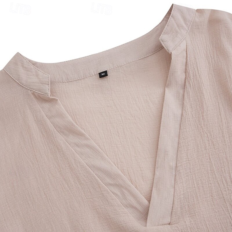 Men's Shirt Linen Shirt Viking Style Summer Shirt Beach Wear Solid Color Outdoor Vacation Green Beige Long Sleeve V Neck Summer Spring Clothing Apparel4